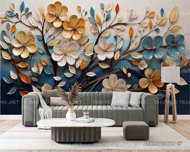 Tranh dán tường Hoa 3D- ADHH3D231227-6P - Tranh tường chất lượng cao
